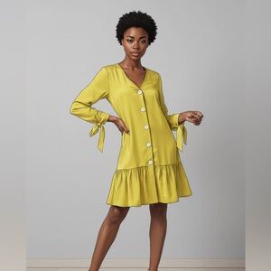 Chunky Button Pleated Dress